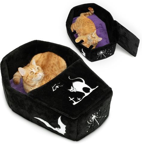 Coffin Cat Bed, Goth Sewing, Coffin Bed, Goth Bed, Goth Cat, Gothic Bed, Purple Cushion, Gothic Cat, Gothic Coffin