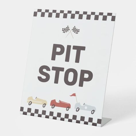 Pit Stop Two Fast Race Car Birthday Snack Table Pedestal Sign  Zazzle Birthday Snack Table, Table Pedestal, Round Table Decor, Birthday Snacks, 2nd Birthday Boys, Second Birthday Ideas, Car Party, Race Car Party, 2nd Birthday Party Themes