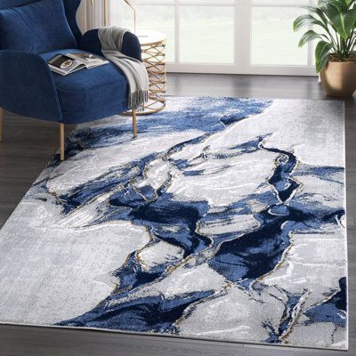 Dollops of grey, white, and royal blue come together in this area rug to create a beautiful contemporary pattern. If you look closely, you might see the faintest hint of some gold in this pattern as well, adding interest without stealing the focus. If you’re looking for an accent piece or just to add a little texture to your space, this area rug is the perfect addition to your room. Rug Size: Rectangle 4' x 6' | Gray 72 x 48 x 0.4 in Area Rug - Ivy Bronx Rectangle Emett Area Rug Polypropylene | Blue Living Room Decor, Contemporary Pattern, Gold Living Room, Turkey Colors, Natural Fiber Rugs, Blue Living Room, Decoration Inspiration, Living Room Grey, The Sims4