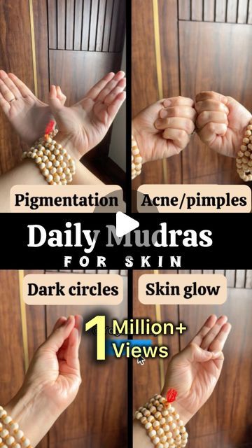 Yog Journey with Aakansha | Certified Yoga Teacher on Instagram: "Did you share this? Comment ‘done’🤌

Practice these for 2 minutes each in one sitting. 3 sittings per day. 
Garuda Mudra for pigmentation, dark spots on skin, eczema, and psoriasis.
Brahma Mudra for better circulation, clear skin, acne and pimples.
Mukul Mudra for dark circles under eyes, tired eyes, acne, wrinkles 
Varun Mudra for reducing acne, pimples and gives you a glowing skin (Korean glass skin)

Hand mudras are hand gestures used in yoga, meditation, and Ayurvedic practices that are believed to influence the body’s energy flow and promote physical, mental, and spiritual well-being. Here’s how they work:

Balancing Elements: In Ayurveda, each finger is associated with one of the five elements (earth, water, fire, air Mudra For Clear Skin, Mudras For Clear Skin, Hand Mudras For Glowing Skin, Mudra To Get Periods, Mudra For Memory Power, Jnana Mudra, Hand Mudras, Skin Hand, Channeling Energy