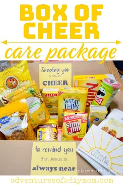 Send some cheer to a loved one with this fun yellow themed care package. Mini Care Package, Just Add Water Care Package, Hospital Care Packages, Care Package Decorating, Easter Care Package, Valentines Day Package, Diy Care Package, Homemade Hot Fudge, Birthday Care Packages