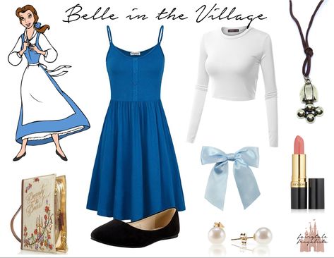 Belle Inspired Outfits, Disney Princess Inspired Outfits, Disney Character Outfits, Disney Bound Outfits Casual, Belle Outfit, Blue Hair Bow, Disney Trip Outfits, Princess Inspired Outfits, Disney Princess Outfits