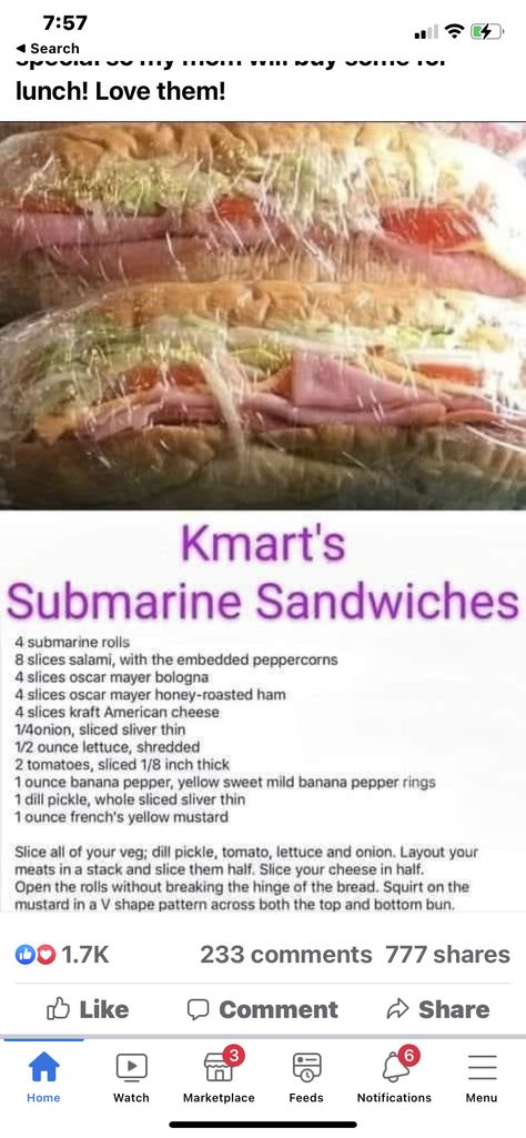 Honey Roast Ham, K Mart, Sliced Salami, Sub Rolls, Sub Sandwiches, Appetizers Easy Finger Food, Copycat Restaurant Recipes, Eat Lunch, American Cheese