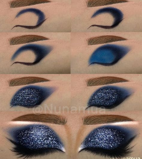 Lord Of The Rings Makeup Looks, Night Under The Stars Makeup, Navy Blue Smokey Eye Makeup, Blue Formal Makeup, Black And Blue Makeup Looks, Navy Makeup Looks, Acotar Makeup, Black And Blue Makeup, Blue And Black Makeup