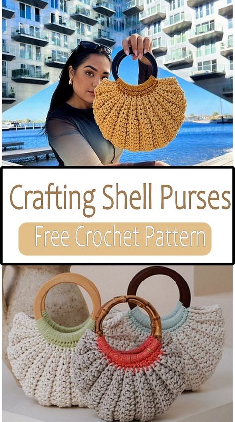 Crochet Shell Purse Crochet Shell Bag Pattern, Crochet Shell Purse Free Pattern, Crochet Sea Shell Bag, Crochet Sea Shell, Shell Crochet Pattern, Crochet Shell Pattern, Macrame Bags, Fancy Purses, Crochet Wallet