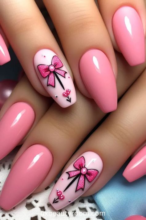 Pink Valentine Nail Designs, Valentine’s Day Nails Pink, Deep Pink Nails, Doll Nail Art, Rose Gold Nails Glitter, Pink Nail Ideas, Blush Pink Nails, Chrome Designs, Bright Pink Nails