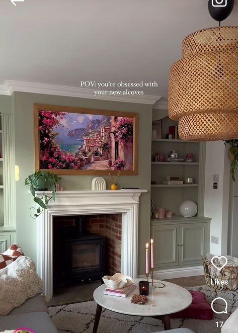 Edwardian Living Room Tv, Colour Drenched Living Room, Edwardian Living Room, Lounge Diner, Living Room Upstairs, Tv Fireplace, Lounge Room Styling, Victorian House Interiors, House Styling