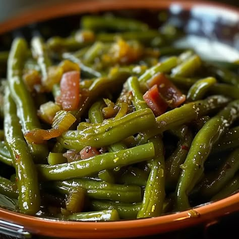 Texas Roadhouse Copycat Green Beans Garlic Bacon Green Beans, Copycat Green Beans, Roadhouse Green Beans, Texas Roadhouse Green Beans, Green Chili Sauce Recipe, Leftover Green Beans, Savory Bacon, Burrito Casserole, Veggie Side Dish Recipes