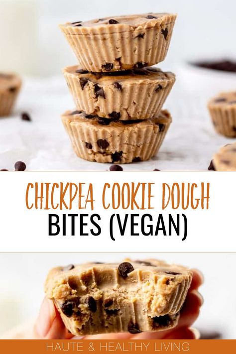 These chickpea cookie dough bites are delicious for snacking on the go and around the clock. They’re a good source of protein and fibre and have just the right amount of chocolate chips for a fun and tasty treat that tastes just like raw cookie dough. Check out the recipe here (it's vegan, gluten-free, and dairy-free). Energy Bites Recipe Healthy, Chickpea Cookie Dough Bites, Cookie Dough Cups, Chocolate Chip Cookie Dough Bites, Chickpea Cookie Dough, Gluten Free Cookie Dough, Nutritious Desserts, No Bake Cookie Dough, Healthy Cookie Dough