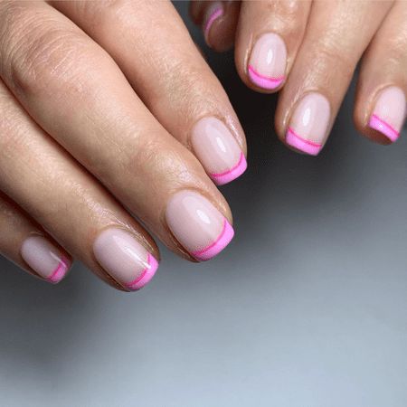 55 Creative but classic french tip nails to get a clean celebrity look Sns French Manicure Short, Cool French Tips Nails, Color On Color French Tip, Gel Polish Nail Designs French Tip, Two Tone French Nails, Fun French Tip Nail Designs, Inverted French Nails, 2 Tone French Tip Nails, French Tip With Color