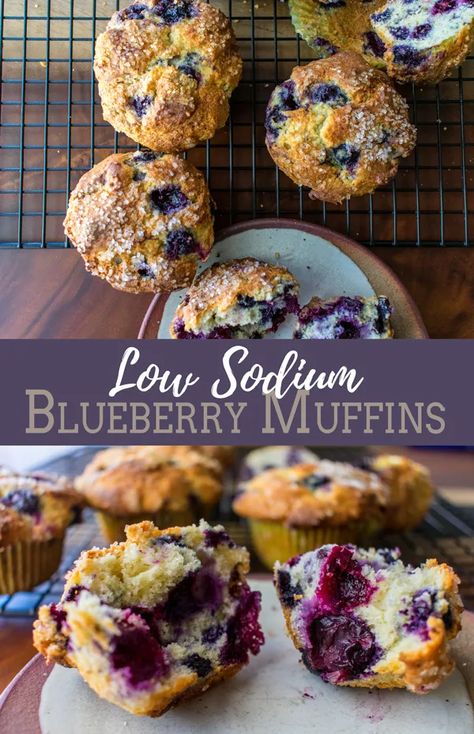 Salt Free Desserts, Low Sodium Baking Recipes, Low Sodium Breakfast Muffins, Low Sodium Blueberry Muffins, Salt Free Dessert Recipes, Sodium Free Desserts, Low Sodium Deserts, Low Sodium Muffins Recipe, No Salt Recipes Meals Easy