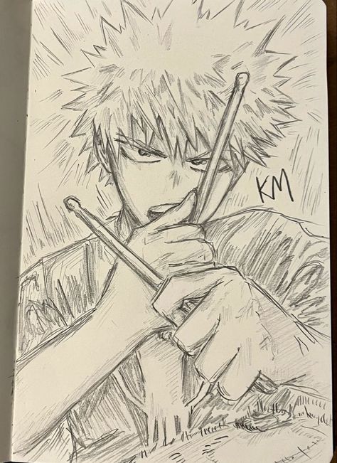 Bakugou Drummer, How To Draw Bakugou, Hand Sketch Reference, Bakugo Sketch, Bakugou Drawing, Bakugo Drawing, Bakugo Art, Poses Drawings, Mha Drawings