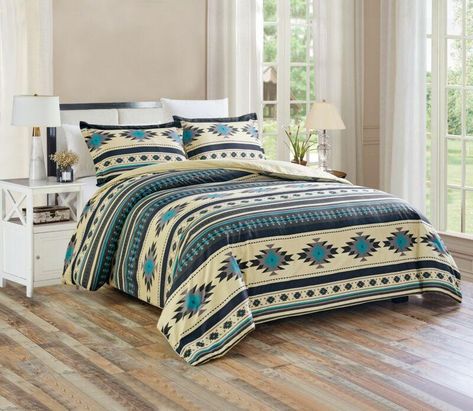 Southwestern Tribal Multi-Color Comforter - 3 Piece Set | Linen Mart Gray Comforter, Western Comforter Sets, Teal Comforter, Grey Comforter Sets, Grey Comforter, Colorful Comforter, Blanket Cover, Garden Bedding, Queen Comforter