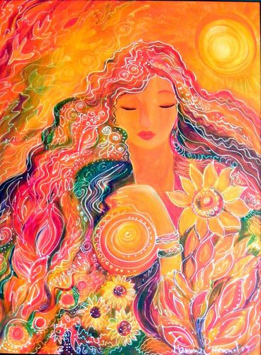 Goddess Of Fire, Mundo Hippie, Fire Painting, Fire Art, Feminine Art, Goddess Art, Visionary Art, Summer Solstice, Spiritual Art