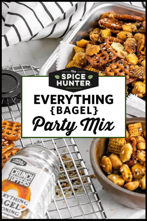 Everything Bagel Crunch is taken to a new level with this Everything Party Mix. Everything Bagel Chex Mix Recipes, Everything Bagel Oyster Crackers, Bagel Snack Ideas, Bagel Party, Party Mix Recipe, Bagel Dip, Night Recipes, Chex Mix Recipes, Snack Mix Recipes