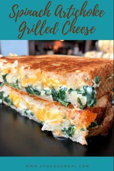 Spinach Dip Sandwich, Grilled Cheese Food Truck Ideas, Spinach Artichoke Dip Grilled Cheese, Spinach Dip Grilled Cheese, Special Grilled Cheese, Spinach Artichoke Grilled Cheese, Lunch Special Ideas Restaurant, Artichoke Sandwich, Cafe Specials