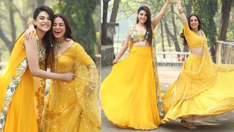 Haldi Ceremony Outfit For Sister Yellow, Haldi Ceremony Outfit For Sister, Haldi Dress Ideas For Sisters, Haldi Dress Ideas, Karan Luthra, Preeta Karan, Anjum Fakih, Haldi Ceremony Outfit, Best Indian Wedding Dresses