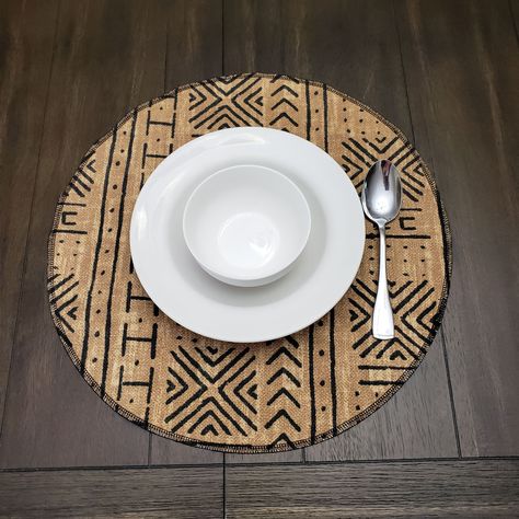 Circle Placemats, Genevieve Gorder, Placemats For Round Table, African Inspired Decor, Decor Pad, Round Placemat, Round Placemats, African Home Decor, African Decor