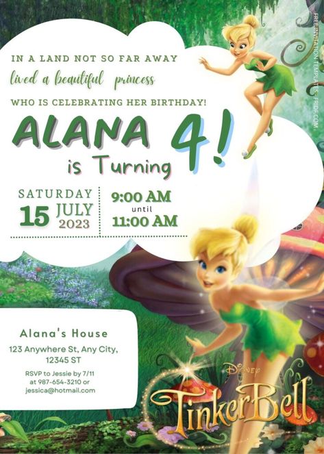 FREE Tinkerbell Fairy Garden Birthday Invitation Templates - FRIDF - Download Free PDF Invitation Templates Tinkerbell Invitation Template, Tinkerbell Invitations, Fairy Garden Birthday, Birthday Theme Decoration, Tinkerbell Fairy, Garden Party Theme, Tinkerbell Fairies, Tinkerbell Party, Fairy Garden Party