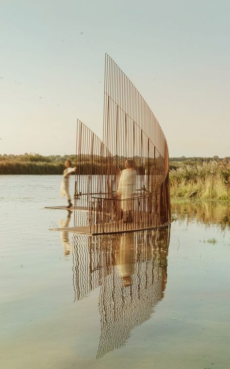 Water Pavilion, Covered Walkway, Japanese Interiors, Pavilion Design, American Interior, American Houses, Building Plan, Rusty Metal, French Interior