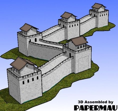 PAPERMAU: The Great Wall Of China Paper Model - by Paper Toys Com 3d Paper Template, Theatre Crafts, Model Village, Chinese Wall, Traditional Japanese House, Osaka Castle, Asian Architecture, Easy Paper Crafts Diy, Cardboard Art