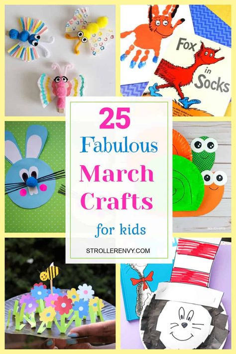 Spring is in the air and the kids will be excited for new March crafts to work on. In this fabulous collection, there are fun Spring-themed crafts, along with Easter, Dr. Seuss, and St. Patrick's Day as those are the holidays celebrated in March. These kid crafts are just too darn cute, easy, and fun to make! Leprechaun Craft Kids, Easter Bunny Paper Craft, March Crafts For Kids, Cupcake Liner Flowers, Zoo Crafts, Snail Craft, Dr Seuss Crafts, March Crafts, Seuss Crafts