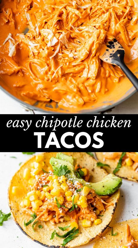 Chicken Tacos Mexican, Chipotle Flavored Recipes, Chipotle Chicken Dinner Ideas, Chicken Bacon Chipotle Ranch Tacos, Chicken Taco Dinner Recipes, Chipotle Tacos Chicken, Copycat Taco Bell Chicken Chipotle Melt, Best Chicken For Tacos, Creamy Shredded Chicken Tacos