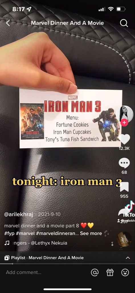 Marvel Date Night Ideas, Marvel Movie Dinner Night, Disney Movie Menu Ideas Ratatouille, Dinner And Movie Theme Date Night, Marvel Recipes, Disney Movie Night Snacks, Themed Dinner Nights Movie, Iron Man Cupcakes, Disney Dinner And Movie Night Cards