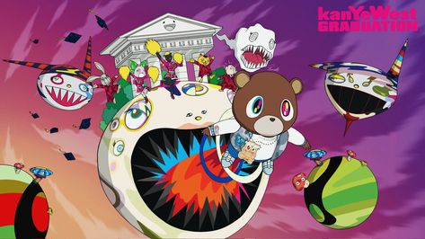 Kanye West Graduation Bear, Kanye West Bear, Kanye West Wallpaper, Graduation Wallpaper, Iphone Wallpaper Music, Graduation Bear, Hip Hop Poster, Cover Wallpaper, Takashi Murakami