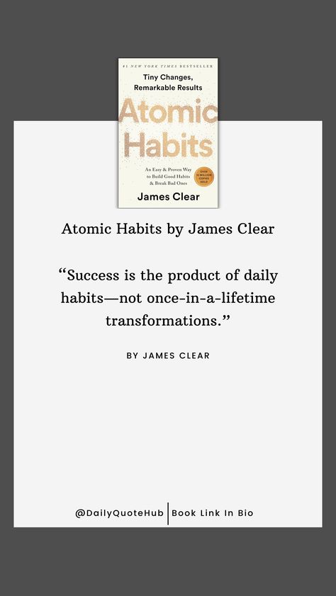 Atomic Habits by James Clear is a best-selling self-help book that offers practical strategies for building good habits and breaking bad ones. It emphasizes the power of small, incremental changes to achieve remarkable results over time. The book provides actionable advice and insights on habit formation, backed by scientific research. 🔍🔍🔍 Book Link In Bio 🙏🙏 #dailyquote #quotes #quotesofthedAY  #selfhelpquote #bestQuotes #SelfHelp #PersonalDevelopment #Habits #AtomicHabits #JamesClear The Power Of Habit Quotes, Atomic Habits Book Quotes, Atomic Habits Quotes, Atomic Habit, Atomic Habits Book, Habits Book, Self Help Quotes, Research Book, Habit Books