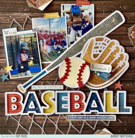 Baseball Scrapbook Layouts, Baseball Layouts, Senior Poster, Baseball Scrapbook, Scrapbooking Sports, Baseball Ideas, Paige Taylor, Paige Evans, Scrapbook Design Layout