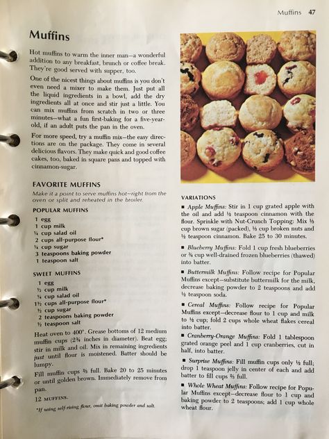 Muffins Betty Crocker 1977 Betty Crocker Vintage Recipes, Betty Crocker Muffin Mix Recipes, Old Betty Crocker Recipes, Vintage Betty Crocker Recipes, Plain Muffin Recipe, Vintage Muffin Recipe, Otis Spunkmeyer Muffins Copycat, Coffee Cake Betty Crocker, Betty Crocker Muffin Mix