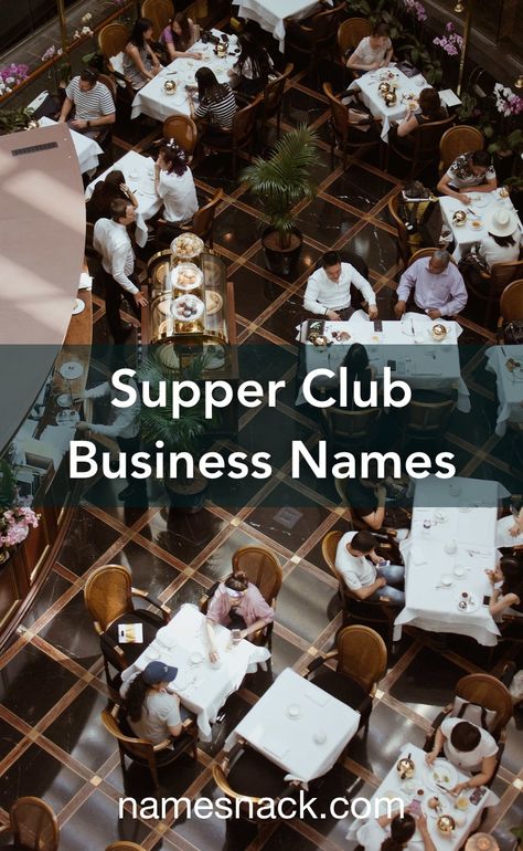 Inspired name ideas to get diners excited about your new supper club. Supper Club Logo, Supper Club Ideas, Cafe Names Ideas, Free Logos, Elegant Names, Dinner Club, Party Barn, Restaurant Logo, Club Logo