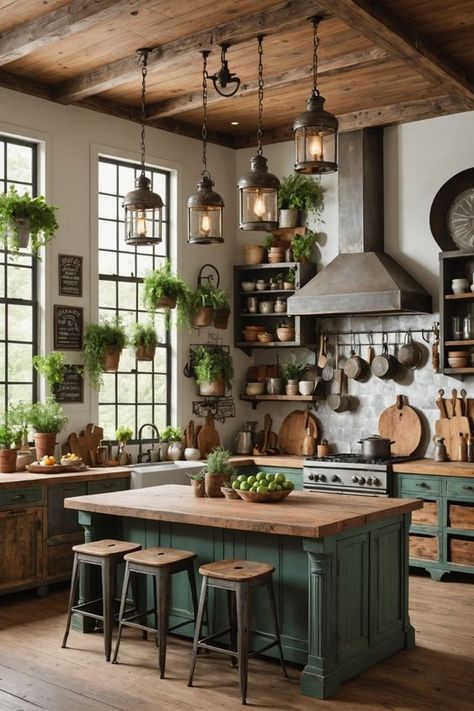 20 Boho Farmhouse Kitchen Ideas – The Dear Lab Modern Boho Interior Design Kitchen, French Farmhouse Kitchen Ideas, Kitchen Mountain Home, Boho Cottage Kitchen, Cosy Kitchen Ideas, Kitchy Kitchens, Rustic Boho Kitchen, Boho Kitchen Design, Boho Farmhouse Kitchen