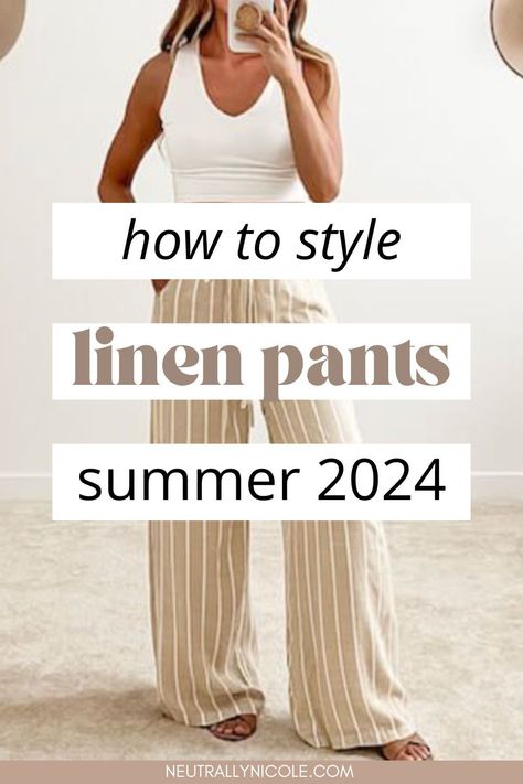 Stay cool and stylish this summer with fabulous linen pants outfits! From casual to chic, discover endless outfit ideas to rock your linen pants in style. Wide Leg Linen Pants Outfit, How To Wear Linen Pants, How To Style Linen Pants, Linen Pants Outfits, Style Linen Pants, Linen Pants Outfit Summer, White Linen Pants Outfit, Wide Linen Pants, Khaki Linen Pants