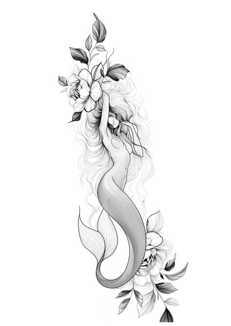 Mermaid Sleeve Tattoos, Tattoo Sea, Bull Skull Tattoos, Polish Tattoos, Persian Tattoo, Mermaid Tattoo Designs, Mermaid Embroidery, Rib Tattoos For Women, Beautiful Flower Tattoos