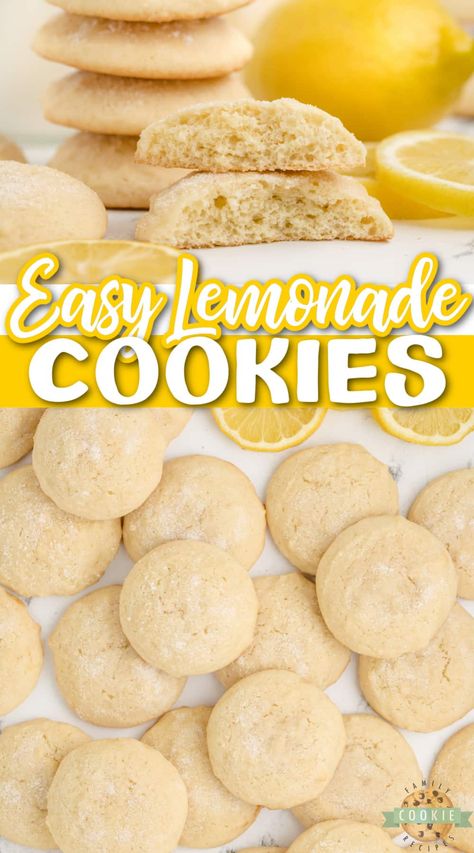 Lemonade Cookies, Easy Lemonade, Lemon Cookies Easy, Lemon Drop Cookies, Drop Cookie Recipes, Lemon Cookies Recipes, Lemon Sugar Cookies, Cake Mix Cookie Recipes, Cookie Calories