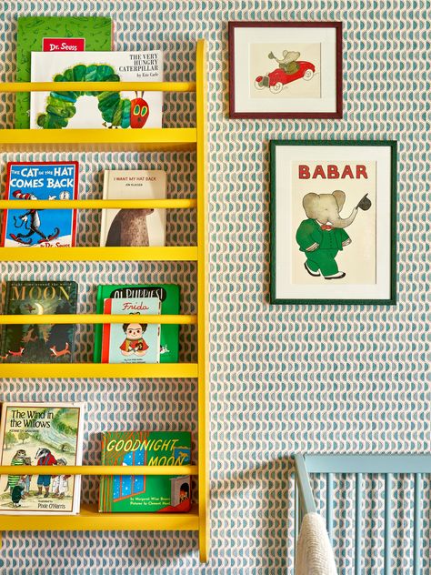 Lonika Chande brings cheerful colour and much-needed practicality to a family house in Stoke Newington | House & Garden Modern Classic Nursery, Yellow Ceiling Nursery, Baby Room Colourful, Primary Colors Nursery, Child’s Bedroom, Colorful Baby Boy Nursery, Maximalist Playroom, Artsy Nursery, Green And Yellow Room