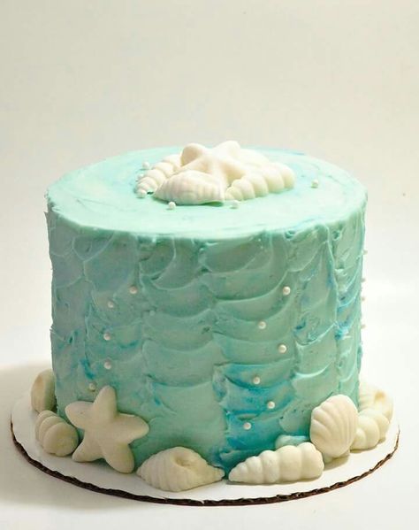 Simple beach Ocean themed cake Ocean Sheet Cake, Beach Birthday Cakes, Ocean Themed Cake, Cake Ocean, Luau Ideas, Donut Ideas, Ocean Cakes, Candy Bar Birthday, Fun Cakes