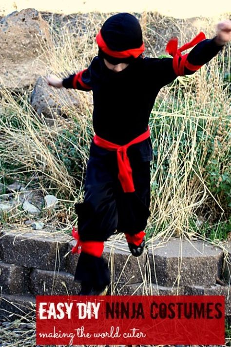 Easy DIY Ninja Costume | Last minute costume idea (also super easy way to make pants for pajamas or costumes). Creative Diy Costumes, Diy Costumes For Boys, Diy Ninja, Last Minute Kostüm, Ninja Halloween, Diy Costumes Kids Boys, Making Pants, Costumes For Boys, Pirate Costume Diy