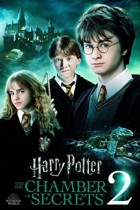 The second instalment of boy wizard Harry Potter's adventures at Hogwarts School of Witchcraft and Wizardry, based on the novel by JK Rowling. A mysterious elf tells Harry to expect trouble during his second year at Hogwarts, but nothing can prepare him for trees that fight back, flying cars, spiders that talk and deadly warnings written in blood on the walls of the school. Poster Harry Potter, Harry Potter Ron And Hermione, Ron And Harry, Butterfly Patterns, The Chamber Of Secrets, Harry Potter Poster, Harry Potter Ron, Festa Harry Potter, Harry Potter And The Chamber Of Secrets