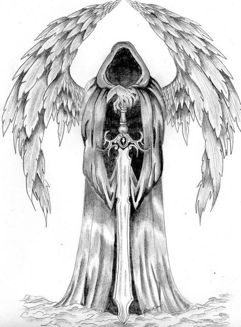 grim reaper Grim Reaper Cemetery Tattoo, Grimm Reaper Drawing, Grim Reaper Angel Tattoo, Grim Reaper With Wings Tattoo, Grim Reaper Art Drawings, Grim Reaper Silhouette Tattoo, Grimm Reaper Tattoo, Azrael Tattoo, Female Grim Reaper Tattoo