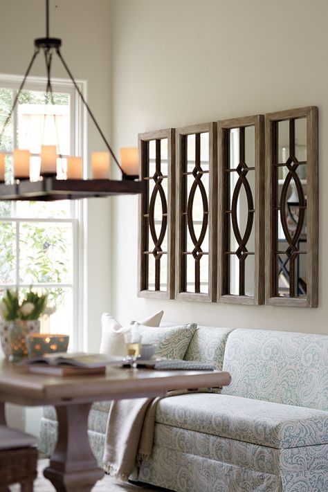 You can't beat the versatility of a mirror that mimics the look and shape of a transom window. Add one over a door to recreate the look of a transom or use ... Mirror Dining Room, Casa Vintage, Dining Room Wall Decor, Living Room Mirrors, Dining Room Walls, Decor Minimalist, Ballard Designs, Kitchen Wall Decor, Annie Sloan