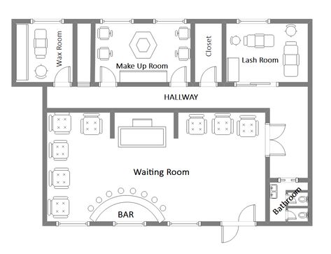 Day Spa Floor Plan Layout, Spa Design Plan Layout, Facial Room Layout Plan, Salon Spa Floor Plan Design Layouts, Esthetics Spa Floor Plan, Small Spa Floor Plan, Med Spa Layout Design Floor Plans, Small Spa Floor Plan Layout, Spa And Wellness Center Floor Plan