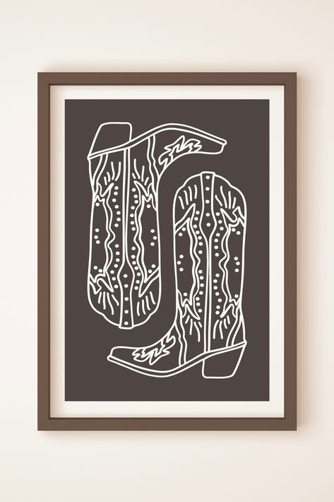 Add some western flair to your home, office, nursery, or business with this art print by All Hat Creative Cowboy Boot Outline, Apartment Nursery, Western Diy, Home Office Nursery, Nursery Wedding, White Cowboy Boots, Office Nursery, Western Wall Art, Cowgirl Art