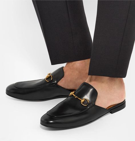 Gucci Horsebit Leather Backless Loafers in Black Leather Sandals Outfit, Cool Shoes For Men, Half Shoe, Gucci Slide, Casual Sneakers For Men, Mens Sandals Fashion, Half Shoes, Backless Loafers, Cool Shoes