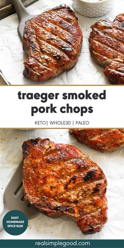 Smoked Meat Traeger, Grilled Smoked Pork Chops, Traeger Supper Ideas, Pork Chops In The Smoker, Smoked Bbq Pork Chops, Pork Chop Recipes Smoked, Treager Pork Chops Recipes, Pork Chops On Traeger Grill, Best Smoked Pork Chops