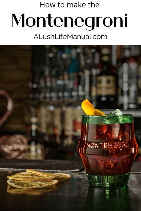 A simple twist on the classic Negroni cocktail, this Amaro Montenegro cocktail recipe plays with the vermouth and the Campari! Montenegro Cocktail, Negroni Sbagliato Cocktail, Amaro Cocktails, Mezcal Negroni Cocktail, Amaro Montenegro Cocktail, Luxardo-maraschino-liqueur Cocktails, Negroni Recipe, Orange Twist, Unique Cocktails