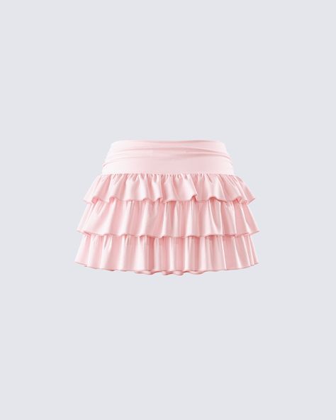 Pink + ruffled + mini = the perfect skirt, period 💗 Featuring a low rise fit, three tiered ruffles, and ruched detailing at the waistband - this skirt, made from jersey fabric, is the perfect sweet girl staple 😊 Skirt Png, Pink Ruffle Skirt, Light Pink Skirt, Mini Skirt Pink, Pink Skirts, Rush Outfits, Pink Mini Skirt, Ruffle Mini Skirt, Birthday Themes