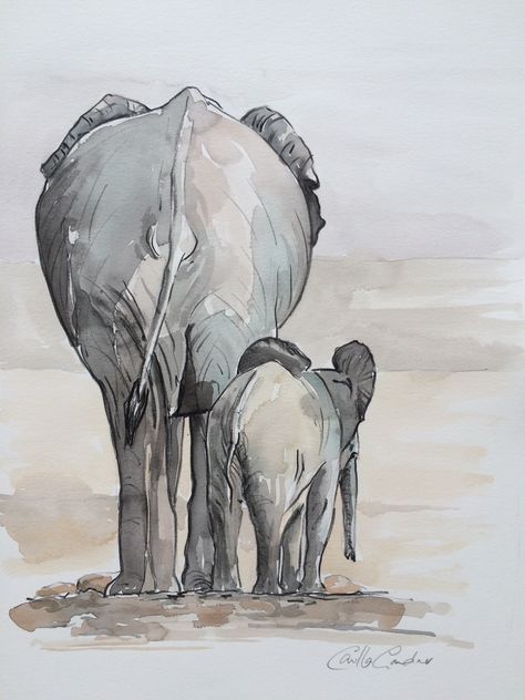 Elephant Watercolor Paintings, South Africa Watercolor, African Watercolor Art, Elephant Art Drawing, Watercolour Elephant, Elephant Sketch, Elephant Watercolor, Fall Canvas Painting, Watercolor Elephant